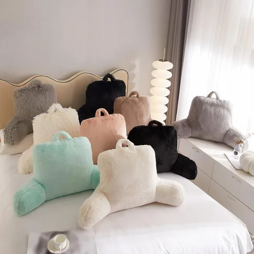 Vista 7 de Urban Lifestyle Almohada decorativa y de apoyo para cama de lectura, pelo largo ultra suave, de pelo sintético, reverso a tela de visón, color negro