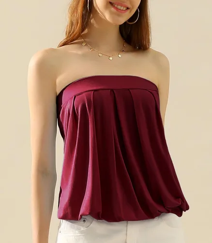 Vista 5 de DOUBLJU - Top de tubo elástico plisado natural para mujer con banda elástica con talla grande