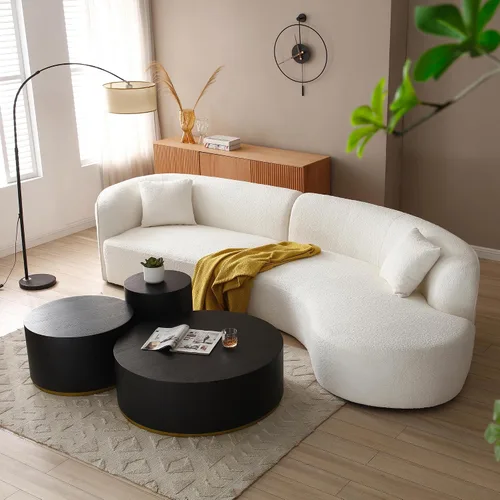 Vista 12 de Sofá curvado de tela Boucle de 124.8 pulgadas, sofá tapizado contemporáneo seccional de 4 asientos para sala de estar y oficina, diván izquierdo