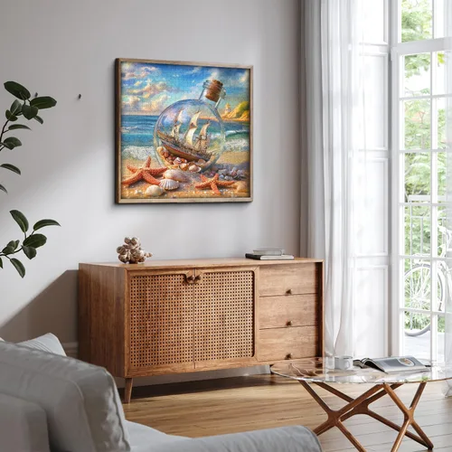 Vista 5 de Rompecabezas de playa para adultos de 1000 piezas, rompecabezas de arte de velero en tarro de conchas marinas, rompecabezas de estrellas de mar