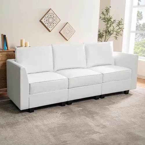 Vista 7 de Naomi Home Elizabeth Modern Air - Juego de muebles de cuero para sala de estar, 3 piezas, sofá biplaza y sillón, Muebles para La Sala Juegos, juego