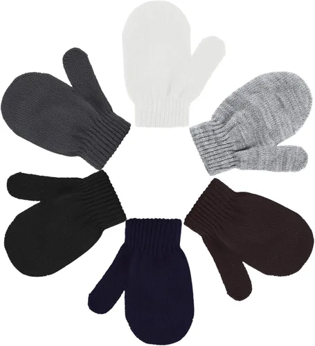 Vista 6 de Boao 12 pares de guantes de invierno para niños pequeños, guantes de punto para niños, guantes mágicos cálidos para niños y niñas, suministros