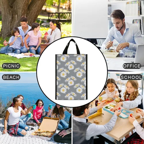 Vista 6 de Little Daisy - Bolsas de almuerzo para mujeres y hombres, lonchera aislada, bolsa reutilizable para oficina en casa