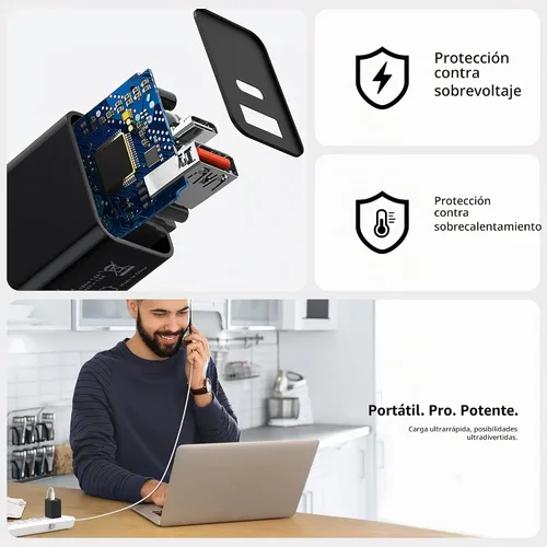 Vista 6 de Paquete de 3 cargadores tipo C, enchufe de pared USB C de doble puerto de 20 W PD y QC USB A bloque de carga rápida para Samsung Galaxy S24