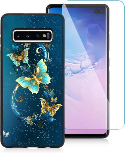Vista 7 de OOK Funda para Galaxy Note 10 Plus de 6.8 pulgadas, [protector de pantalla integrado], bonito diseño de mariposa azul, parte trasera de Samsung