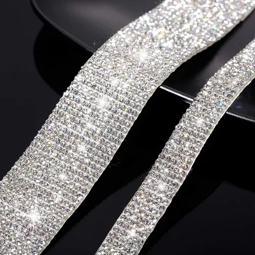 Vista 3 de 2 rollos de 6 yardas con diamantes de imitación autoadhesivos de cristal brillante para decoración de bricolaje, cinta de diamante con diamantes