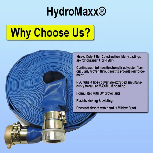 Vista 2 de HydroMaxx® MaxxFlex - Manguera de descarga de agua plana de PVC resistente con conector de pasador (3 pulgadas de diámetro x 100 pies)