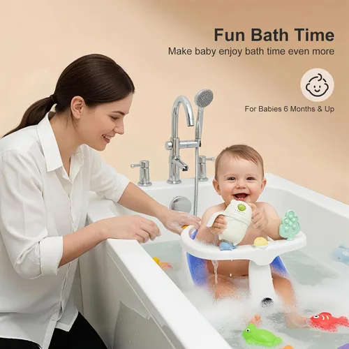 Vista 2 de Asiento de baño para bebés de 6 meses en adelante, asientos de bañera para bebés sentados con taza de enjuague, antideslizante, cómodo, esenciales