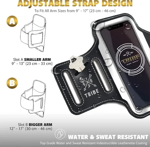 Vista 5 de Tribe - Funda de brazalete resistente al agua para teléfono celular para iPhone 11, 11 Pro, 11 Pro Max, X, Xs, Xs Max, Xr, 8, 7, 6, tamaños Plus