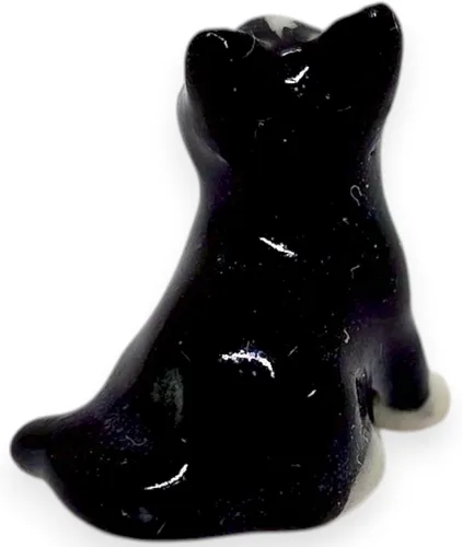 Vista 9 de WitnyStore Figura pequeña de esmoquin blanco y negro de pelo corto de gato sentado y mirar hacia arriba, miniatura hecha a mano, gatos de cerámica