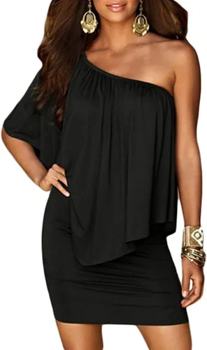 Vista 2 de Sidefeel Vestido corto con volantes y hombros descubiertos para mujer