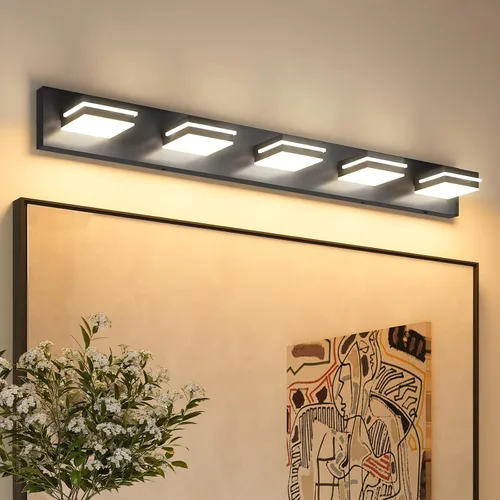 Vista 14 de VOLISUN 5CCT - Lámparas de baño regulables sobre el espejo, modernas lámparas de tocador de baño, cabezal giratorio de 360°, luces LED negras