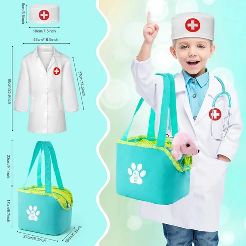 Vista 6 de Sundaymot Kit de Doctor para Niños, 37 piezas de juguetes de jugar al Doctor, kit de Doctor para niños pequeños de 3 a 5 años, con juguete de perro