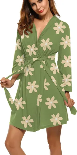 Vista 19 de HOTOUCH - Bata ligera de punto corta para mujer, bata de baño suave con bolsillos, ropa de dormir para damas