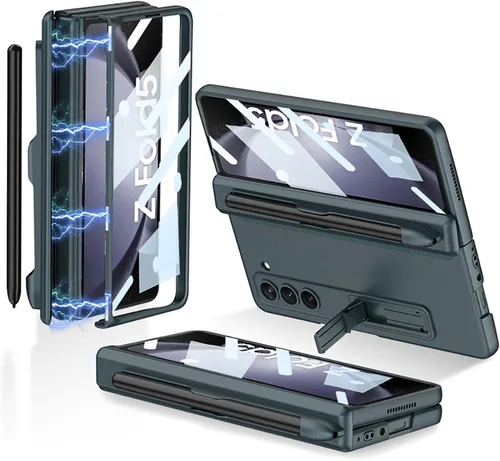 Vista 7 de Funda para Samsung Galaxy Z Fold 5 con protección magnética de bisagra, soporte ajustable y protector de pantalla con soporte para S Pen, funda