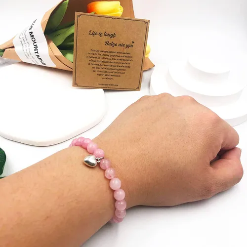 Vista 5 de Pulsera de regalo con texto en inglés "Get Well Soon" (0.315 in), pulseras curativas de piedra natural, hechas a mano, Life is Tough But So Are You