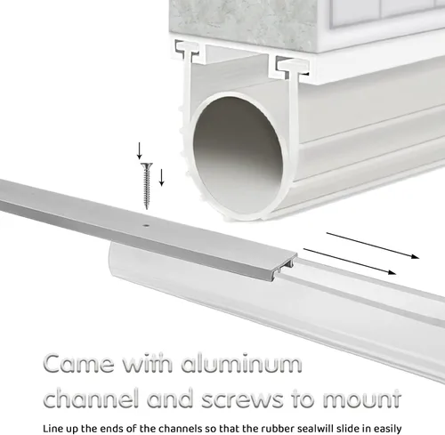 Vista 7 de Sellos de puerta de garaje de goma inferior con kit de base de retención de pistas de aluminio preperforado, kit de sellado de clima de forma de U