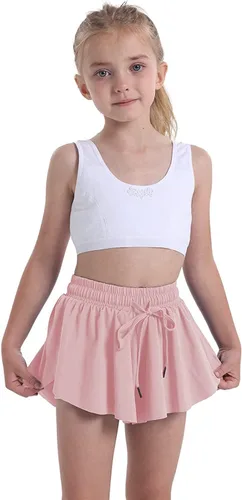 Vista 2 de Pantalones cortos fluidos para niñas con forro de elastano 2 en 1, faldas de mariposa para jóvenes, para fitness, correr, tenis, deportes, uso casual
