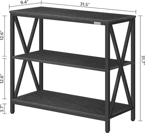 Vista 3 de MAHANCRIS Mesa de sofá, mesa consola industrial, mesa lateral estrecha de 3 niveles con estantes abiertos, mesa de vestíbulo para entrada, pasillo