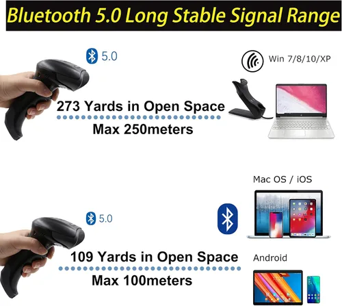 Vista 4 de TEEMI Escáner de código de barras Bluetooth 1D 2D con base USB inteligente montado en la pared, activación automática omnidireccional manos libres