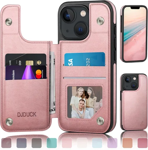 Vista 18 de DJDUCK Funda diseñada para iPhone 13 con tarjetero y cierre magnético, protección de cuero con bloqueo RFID, a prueba de golpes, para mujeres