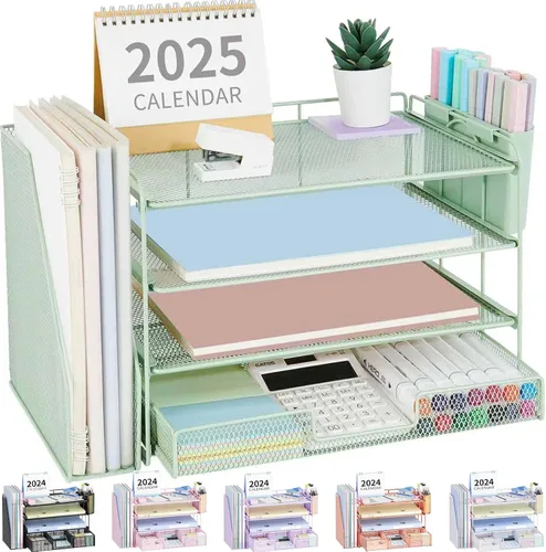 Vista 22 de OPNICE - Organizadores de escritorio y accesorios, para espacio de trabajo, suministros de oficina, organizador de archivos con 2 soportes para Negro