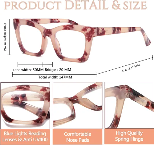 Vista 5 de Hubeye 5 Pairs Fashion Style Square Reading Glasses for Women Men Blue Light Blocking Computer Readers with leather case