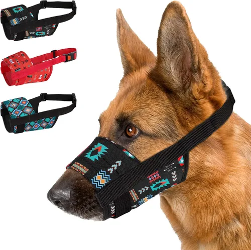 Vista 10 de CollarDirect - Bozal de nailon para perro, antiladridos, transpirable (patrón 2, S) Bozal de nailon ajustable, suave y transpirable, evita
