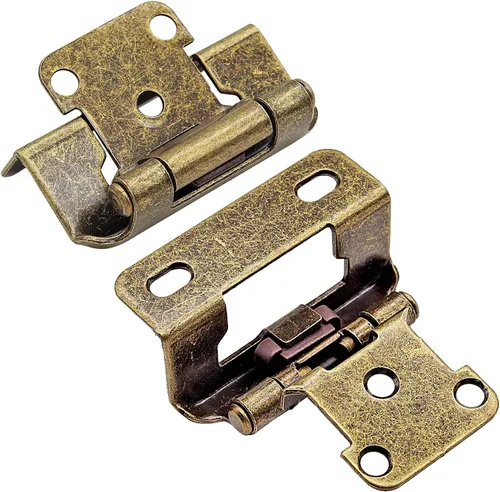 Vista 5 de Bisagras de latón antiguas para puerta de gabinete de cocina, paquete de 8 (4 pares) 1/2" Bisagra de superposición parcial de cierre automático