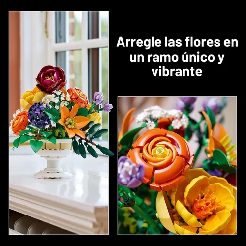 Vista 4 de LEGO Botanicals Flower Arrangement Artificial Flowers Building Set - Decor for Table Display - Gift for Birthdays - Unique Bouquet for Adults, Ages