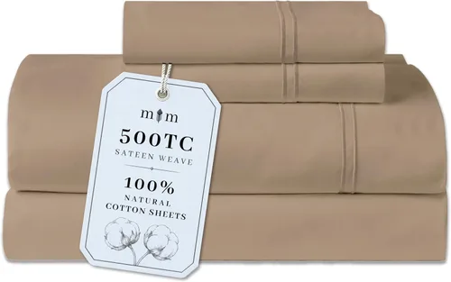 Vista 33 de Sábanas de Cama de Algodón 100% Natural Juego de Sábanas Twin de Tejido Satinado de Una Sola Capa de 500 TC Ropa de Cama Sólida Suave