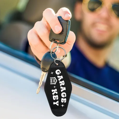 Vista 5 de Garage Key Tag, Retro Motel Style Garage Keychain Keyring, Gift Key Lable for Man Woman Family