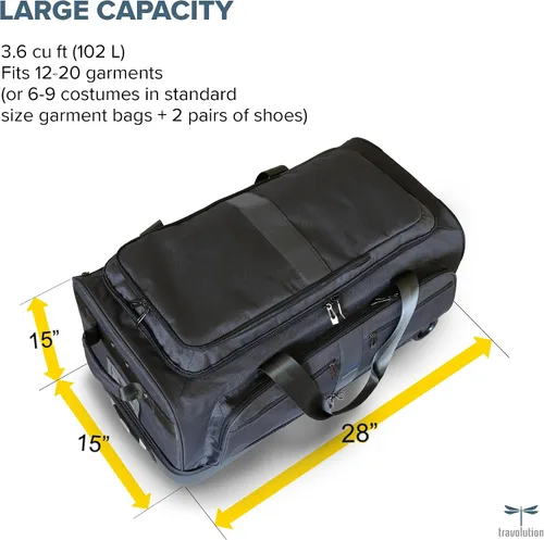 Vista 13 de Travolution Dance Bag with Garment Rack, 28 Inch Rolling Duffel With Wheels, Ideal for Competitions & Travel, Easy-assembly Lightweight Aluminum