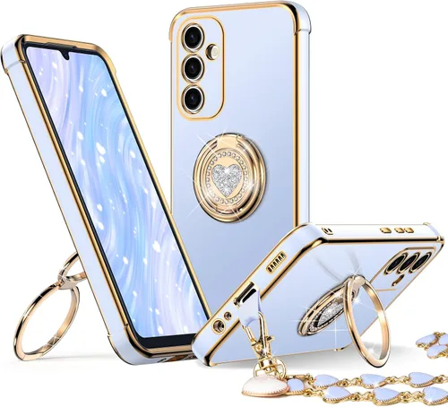 Vista 35 de XYZ Funda para Galaxy A14 5G con soporte y doble anillo, funda de lujo para Samsung A14 5G, color negro