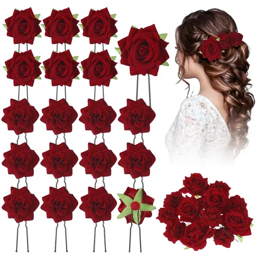 Vista 8 de BBTO 12 pinzas para el pelo de rosas, accesorios mexicanos para bailarinas de flamenco, mujeres, flores mexicanas, clips de flores para novia, Negro