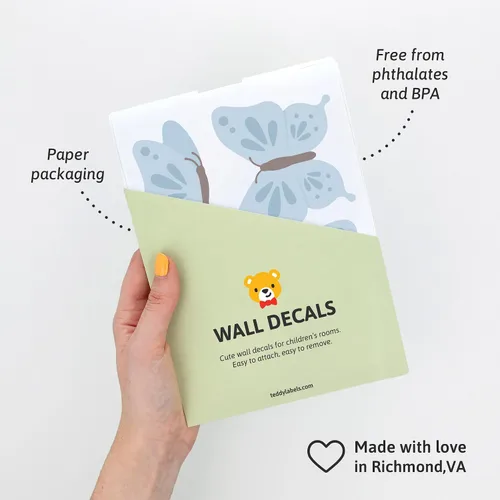 Vista 4 de Teddylabels - Mariposas azules - Pegatinas de pared fáciles de aplicar y extraíbles: transforma el dormitorio de tus niños pequeños con una