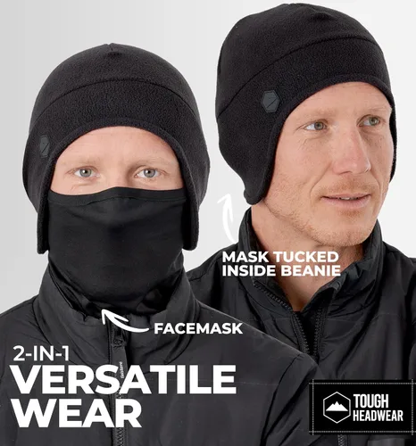 Vista 3 de Tough Headwear Skull Cap with Mask Men, Winter Running Gear, Motorcycle Winter Gear, Helmet Liners, Ski Hat, Thermal Beanie
