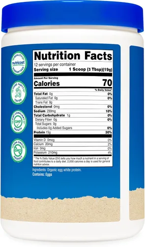 Vista 5 de Nutricost Proteína orgánica de clara de huevo en polvo, 8 onzas (sin sabor), 0.51 onzas de proteína por porción, sin OMG, sin gluten