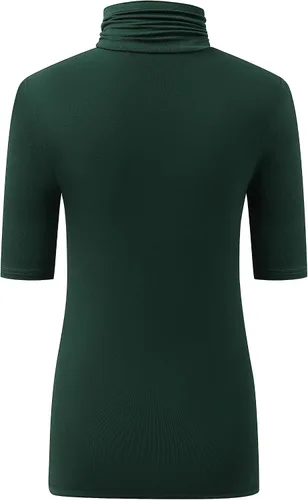 Vista 4 de OThread & Co. Camiseta de cuello alto de media manga para mujer, capa elástica básica, cómoda, cuello alto