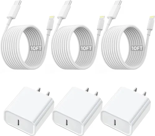 Vista 13 de Cargador de iPhone [certificado Apple MFi] Apple Block USB C enchufe rápido de pared con cable USB C a Lightning de 3 pies para iPhone 14 Pro