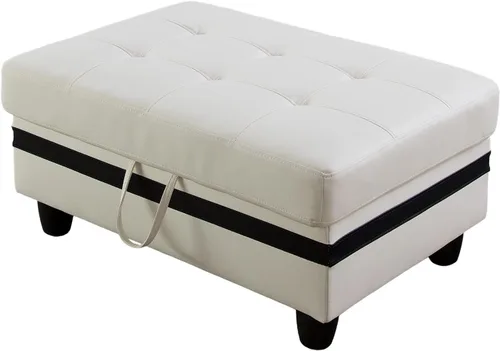 Vista 8 de Otomana de almacenamiento de cuero regenerado 37 x 24.5 x 16.5 pulgadas de alto para apartamento, casa, sala de estar, oficina (negro, otomano)