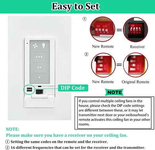 Vista 4 de Ventilador de techo de 3 velocidades con control remoto e interruptor de atenuación Combinación 2 en 1 de luz y control de pared, compatible