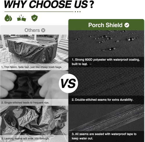 Vista 3 de Cubierta de mesa de patio Porch Shield - Funda impermeable para juego de mesa y sillas de comedor al aire libre cuadrada - 55 x 55 pulgadas, negra