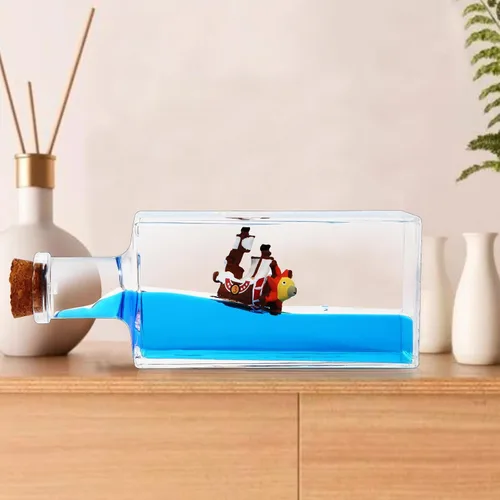 Vista 5 de LETINE Thousand Sunny - Decoración sensorial para adultos, diseño de barco pirata de anime insumergible en una botella, mini adorno de movimiento