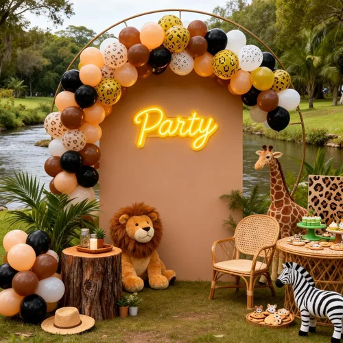 Vista 6 de Globos con estampado de guepardo para decoraciones de cumpleaños, 30 cm, globos de látex con estampado de leopardo en colores negro, marrón
