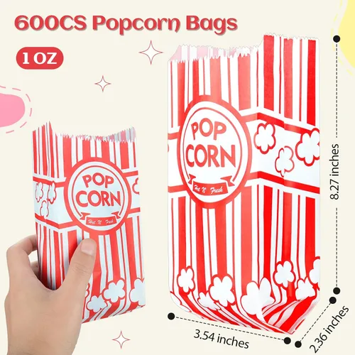 Vista 3 de Essenya 102 bolsas de palomitas de maíz con pala de palomitas y salero, bolsas pequeñas de maíz de 1 onza, bolsas de palomitas de maíz, porciones