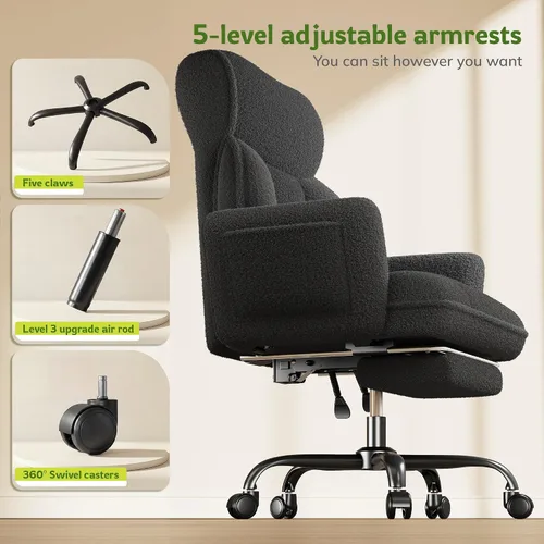 Vista 6 de DurayLoly Silla de oficina grande y alta con brazos y respaldo ajustables, silla de oficina ergonómica con reposapiés y tela cómoda para oficina