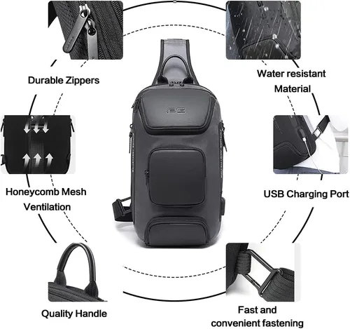 Vista 2 de Mochila tipo bandolera para hombre, bolsa de hombro impermeable con puerto USB