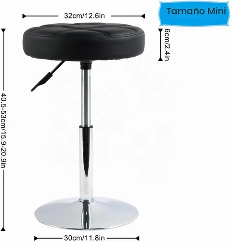 Vista 3 de FURWOO Taburete corto redondo de piel sintética – Taburete acolchado para salón, spa, manicura y tocador - pequeño negro