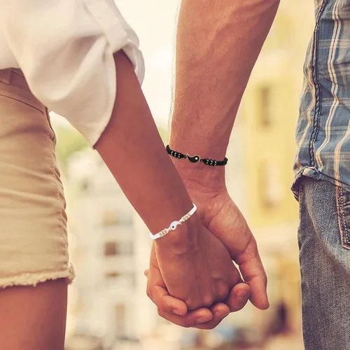 Vista 38 de 2 pulseras magnéticas para parejas, piedra natural negra mate, cristal para votos de amor eterno, juego de pulseras de cuentas de piedra de energía